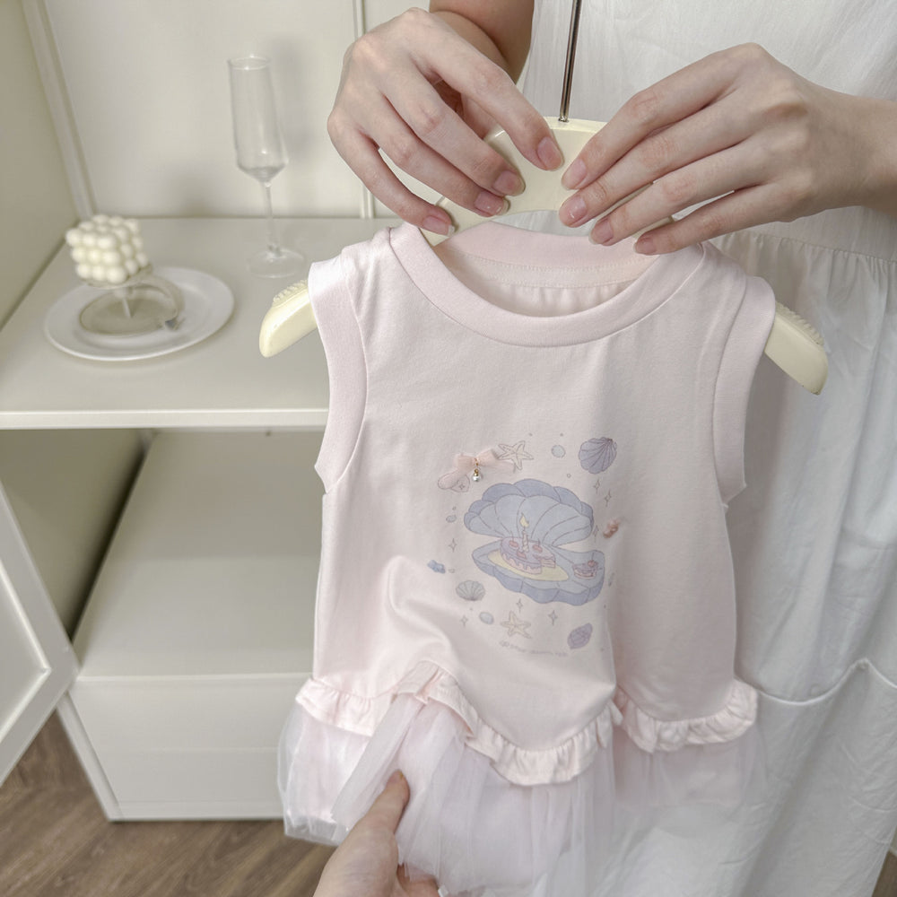 Girls' sleeveless tank top t-shirt,  summer new arrival, stylish and trendy printed dress for girls, baby girl summer fashion
