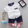 wholesale children's short-sleeve sets: summer boys' printed letter shirts, boys' short-sleeve t-shirt 2-piece sets