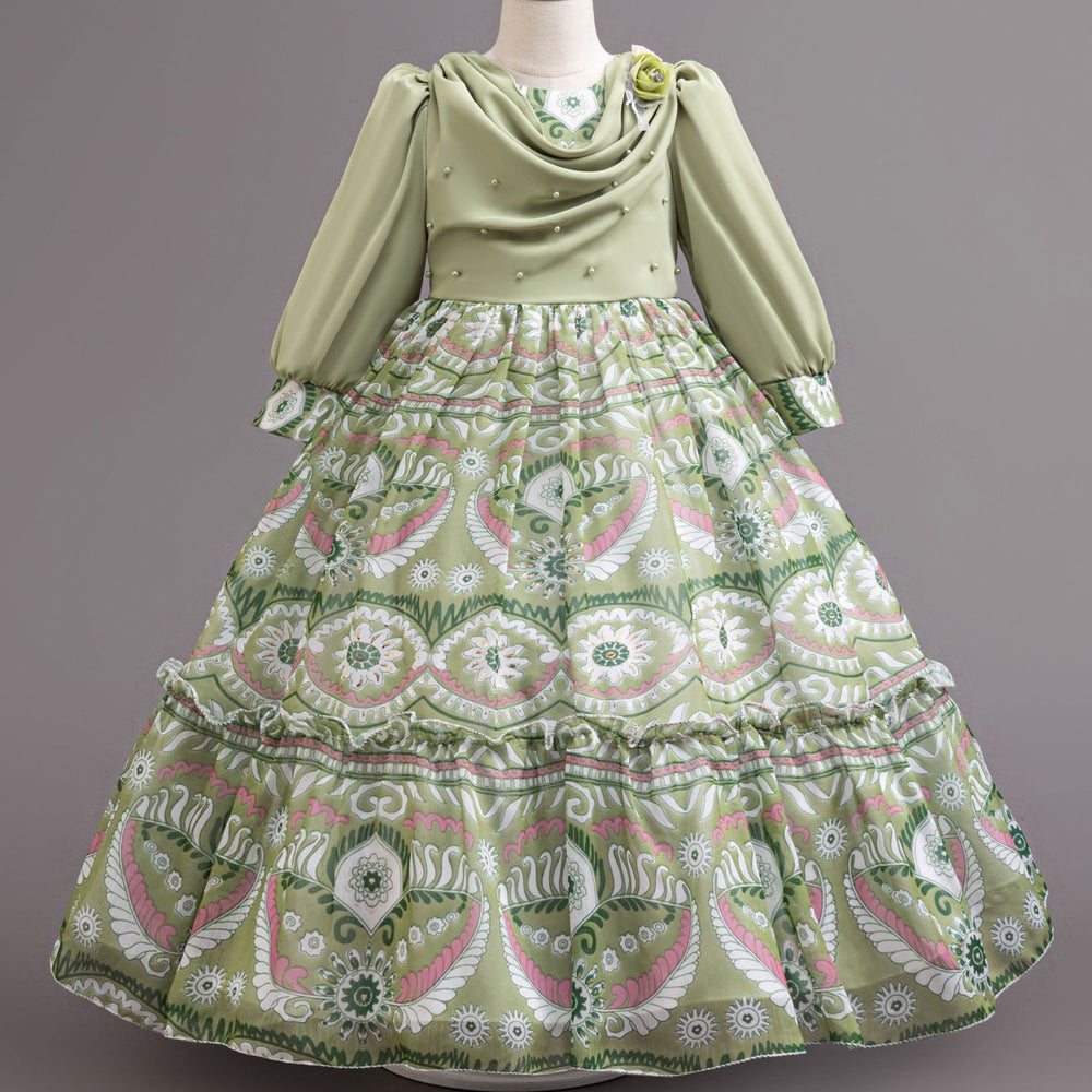 chiffon kids dress holiday banquet classy long sleeves pastoral style dresskids dresses