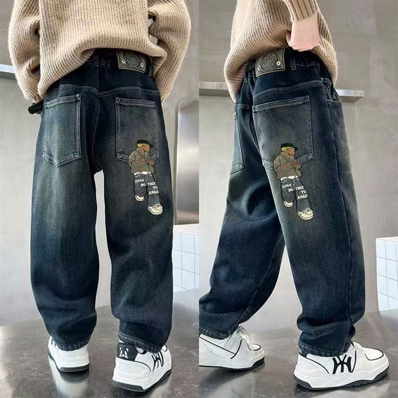 Boys' spring pants  new collection: spring/autumn loose-fit jeans for older boys