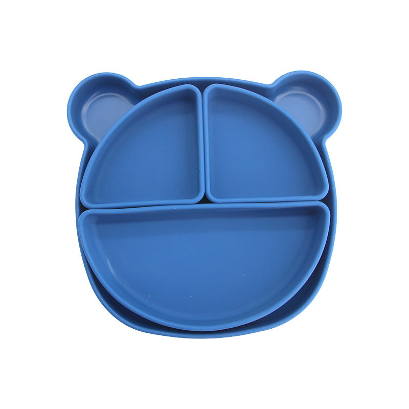 Children's silicone grid plate set cat rabbit bear cute wind portable tableware baby complementary food training bowl set