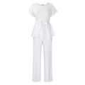 D3206 european and american style women's summer  solid color tie-up top and high-waisted wide-leg pants fashion casual export set