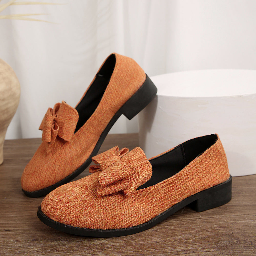 plus size round toe low heel small flats women's spring & fallnew arrivalelegant thick heel slip-on fashion pure color loafers