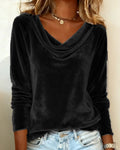 fashion women's solid color scoop neck long sleeve sexy velvet t-shirt - new arrivals for us & european cross-border  & independent stores