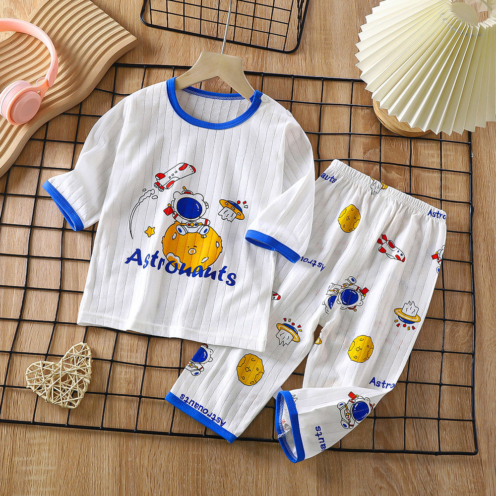 new children's pure cotton pajama set - summer long sleeve sleepwear, lightweight air conditioning suit for boys and girls