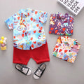 Boys' summer short-sleeve set: stylish kids' summer outfit, casual short-sleeve and shorts two-piece set, korean style baby clothes, trendy