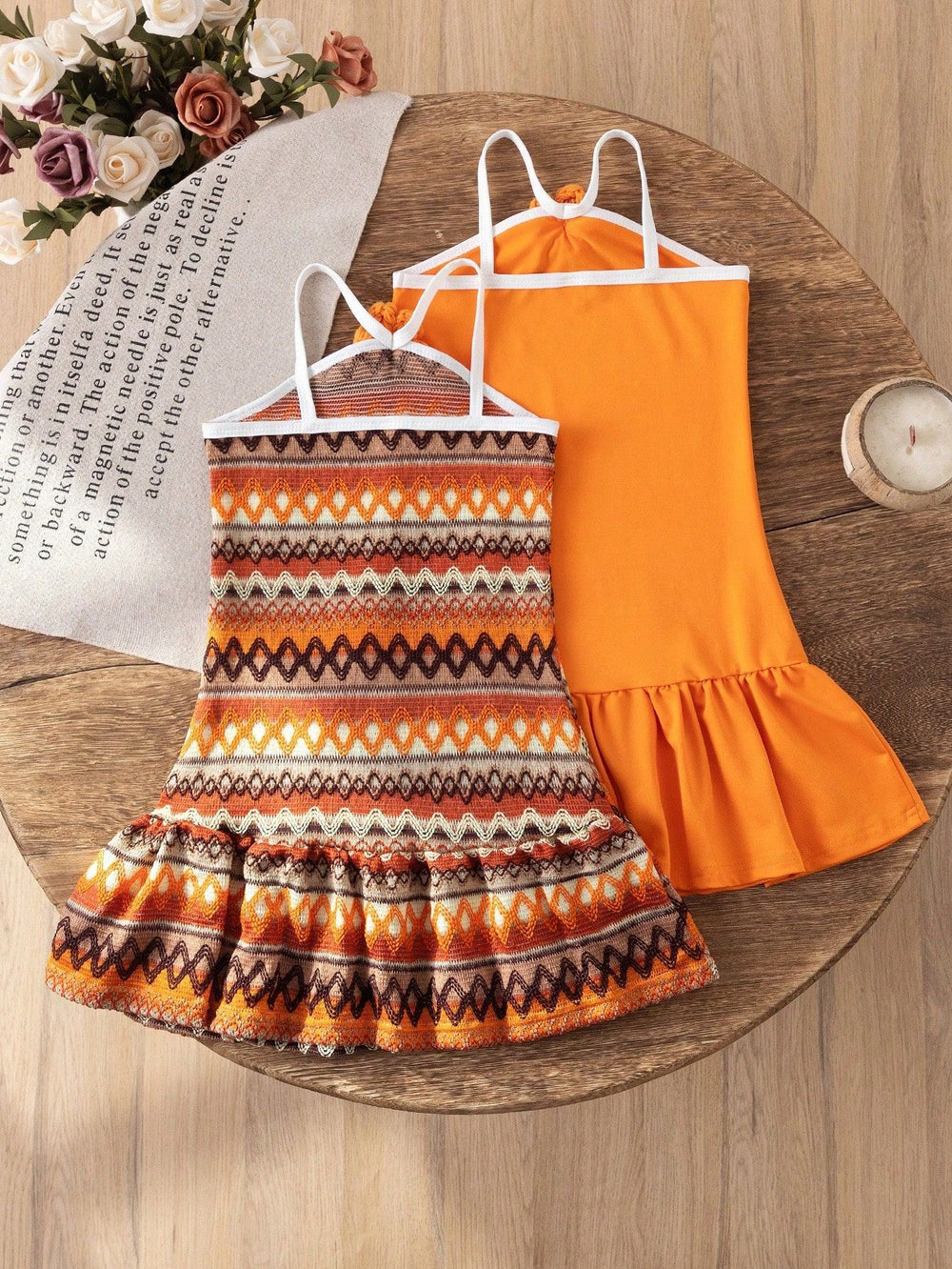 spring new arrivals: girls' european & american bohemian style sister set - halter dress two-piece