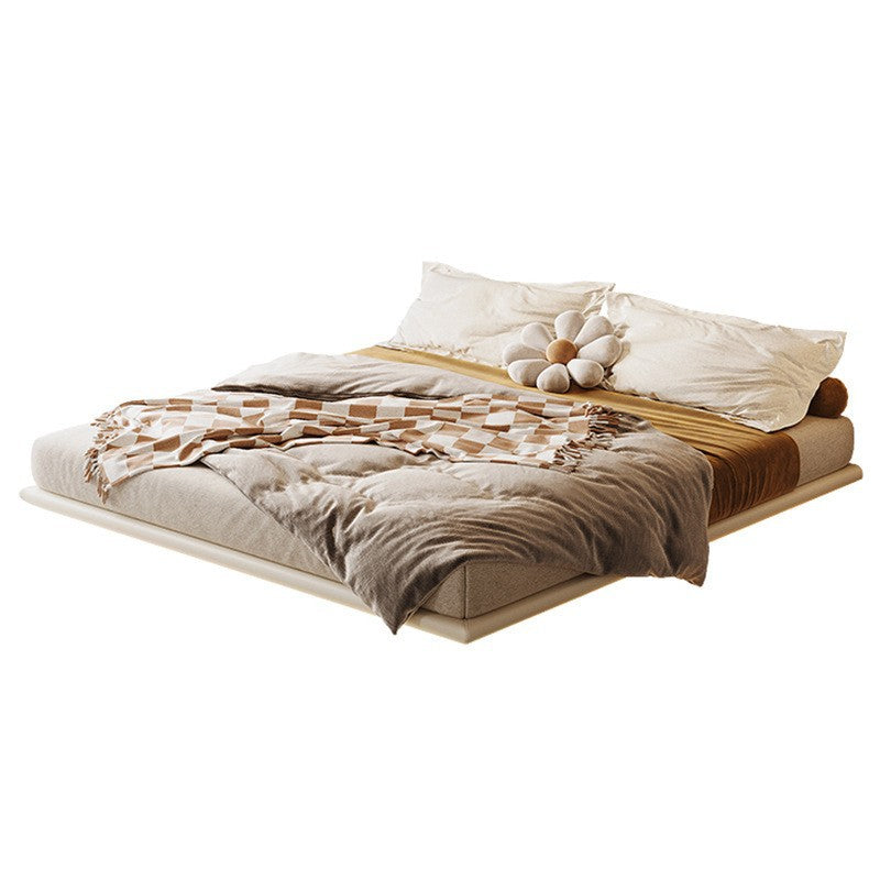 Wabi-sabi style floating bed without bedside, master bedroom designer suspended hotel b&b genuine leather double bed wholesale