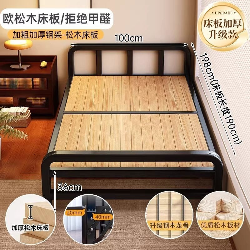 Steel and wood foldable bed single bedfor homeadult lunch break simple bed double bed 1.2m dormitory rental iron bed