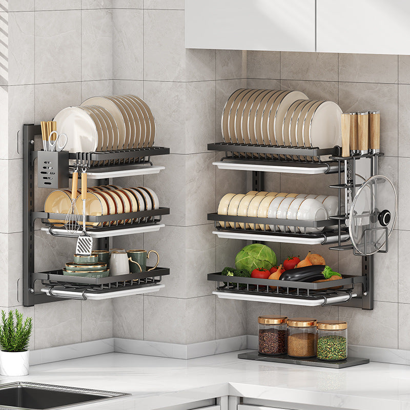Kitchen Shelf Dish Storage Rack Household Dish and Chopsticks Storage Box Multi-layer Wall-mounted Dish Rack Drain Rack