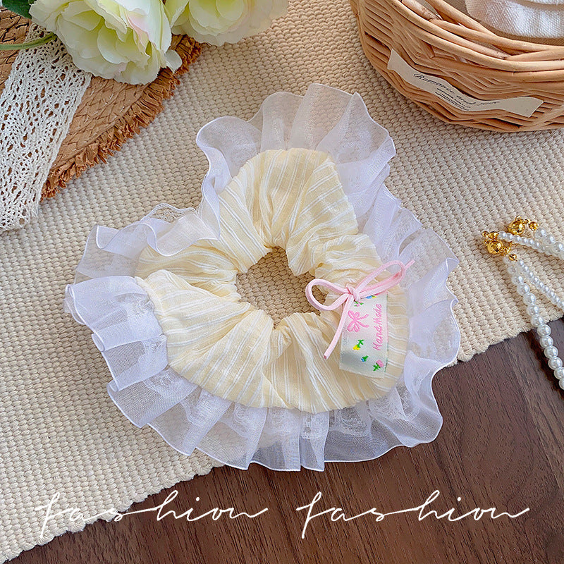 Hair tie women's classy style fashion cream white polka dot lace double layer large intestine hair rope tie hair durable headband