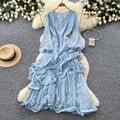 French polka dot v-neck bodycon asymmetrical dress - women's summer cinched waist ruffle trim slimming cake dress - socialite style