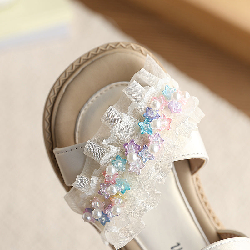 Kids' sandals for performances & summer: new pearl-embellished princess sandals for girls - stylish and versatile baby sandals