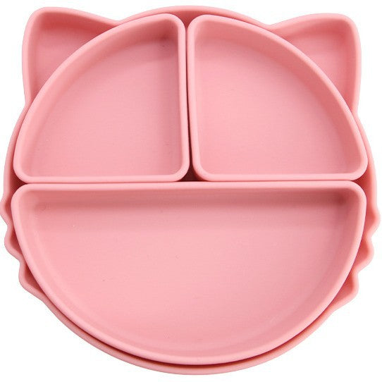 Food grade silicone children's dinner plate, infant complementary food grid dinner plate, cartoon cat easy to clean children's tableware