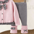 Girls' knitted cardigan and leggings set - new  spring/autumn collection - plaid bowknot cardigan sweater with scrunch socks