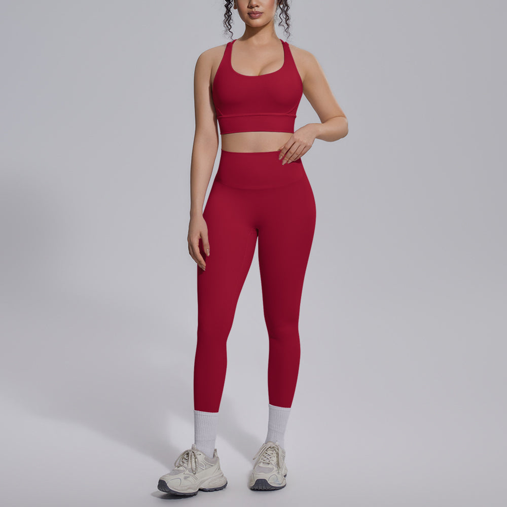 Sexy criss-cross back shockproof sports bra yoga set - high waist, butt-lifting, quick-dry, compression running & fitness outfit