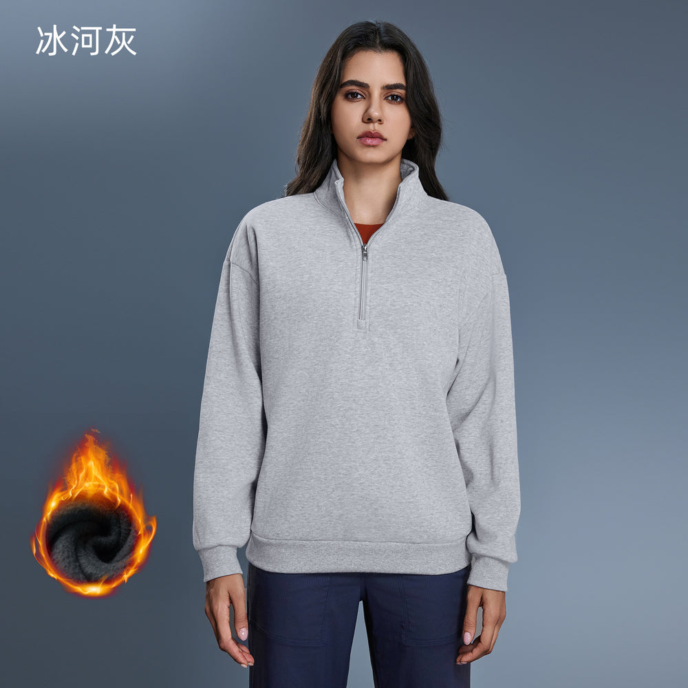 Fall and winternew arrival half-zipfleece-linedthickened stand collarsweatshirt women's casuallooseeasiest for matchheattechtopsd25154