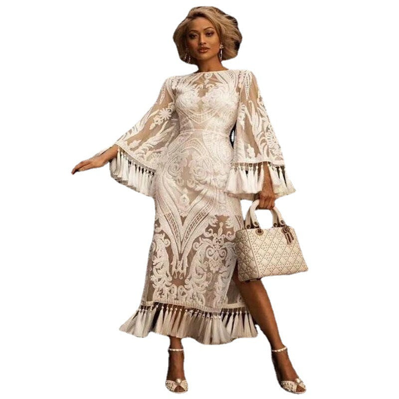 European and american style women's evening gown party dress - amazon wish lace embroidery tassel two-piece summer outfit