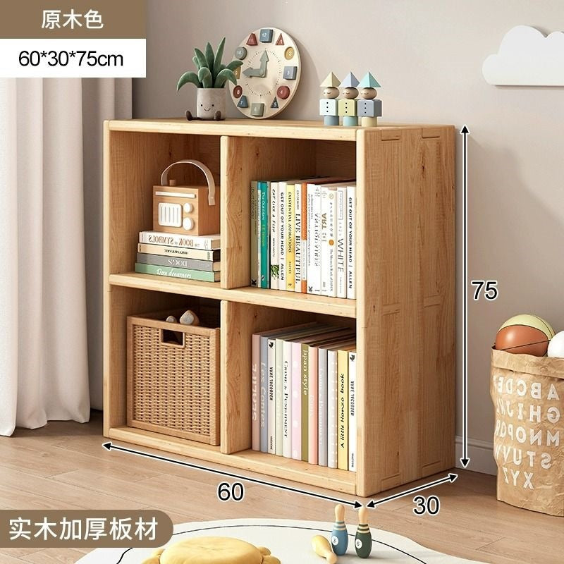 Checkered solid wood bookshelf floor-standing storage rack home living room organizer wall-mounted low cabinet bookcase
