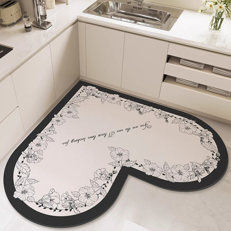 Heart-shaped kitchen mat, diatomaceous earth, non-slip, oil-resistant, wipeable, no-clean, absorbent, household, stain-resistant, floor mat, specialized carpet
