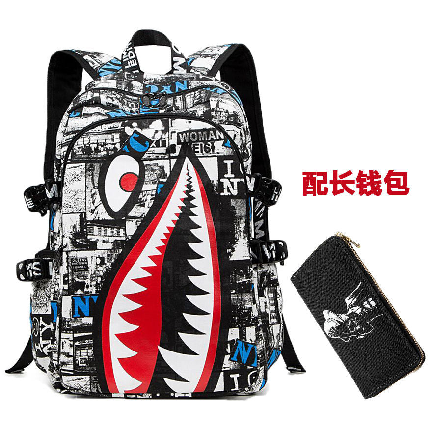 Personalized creative backpack Korean version of teen shark backpack male fashion trend primary and secondary school students campus Harajuku