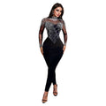 C7137 cross-border   fashion women's sexy mesh rhinestone textured banquet jumpsuit