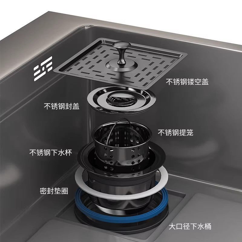 Kitchen sink large single slot honeycomb thickenedsus304 stainless steel for home vegetable basin dishwashing sink countertop middle and lower basin