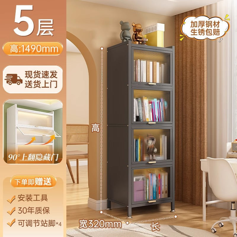 Steel bookcase with doors, dustproof storage rack, all-in-one wall-mounted multifunctional kids' bookshelf, freestanding storage cabinet for home use