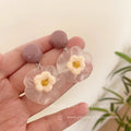 Luxury transparent floral earrings for women - unique, slimming, and statement-making round face earrings - fresh summer studs