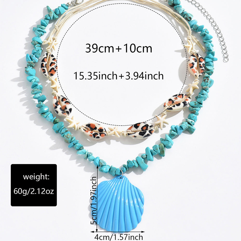Wholesale seashell pendants - new cross-border beach starfish necklace for women - fresh, colorful crushed stone summer ocean choker