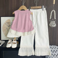 summer new girls' sleeveless tank top set - bowknot lace princess style two-piece outfit - korean style sweet