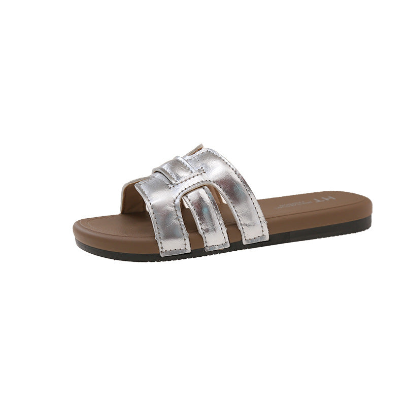 Flat soft leather sandals casual vacation trendy one-strap sandals women's summer new fashion versatile lightweight shoes