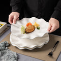 Minimalist & high-end ceramic irregular dessert & pastry plate - unique ruffled edge ceramic steak plate - shallow dinnerware