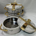 Hot-selling export-grade gold-rimmed gift food container with insulated box, available in 2.5l, 3l, and 3.5l sizes. the perfect insulated tableware gift set