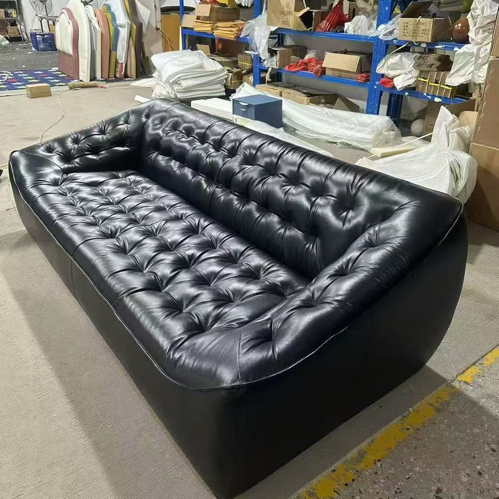 Bean bag sofa retro oil wax leather medieval style designer living room straight row three-person slotaccessible luxury first-layer cowhide sofa