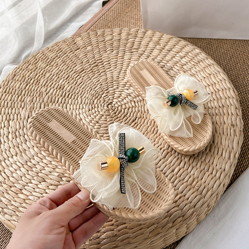 Women's sandals & slippers - 2021 summer new arrivals: fairycore style, bow accent, outdoor wear, vacation beach, flat one-strap slides