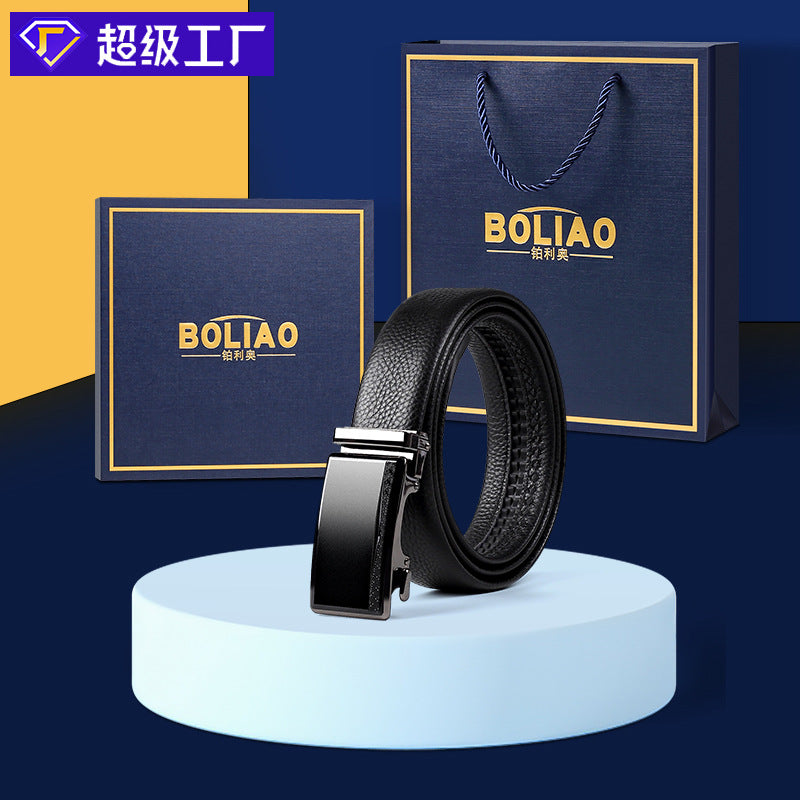 New leather men's belt gift box automatic buckle belt first layer cowhide belt boys business belt wholesale