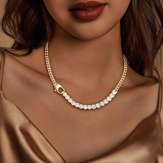2025 new titanium steel cuban chain with zircon tennis chain – minimalist luxury style, unisex choker necklace