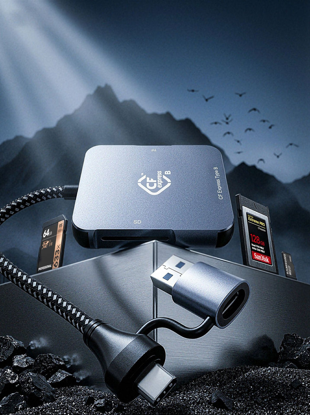 Usb3.2 gen2 10gbps high-speed two-in-one card reader cfexpress typeb/sd card reader