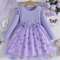 new mesh girl's spring/autumn butterfly print puffy princess dress - long sleeve girls' dress
