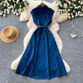 Frenchwork clothing style sleeveless denim dress women's summer lazy waist a-line skirt slimming lookelegant mid-length skirt