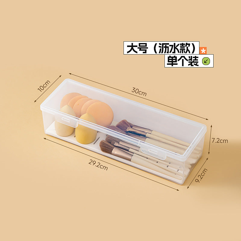 Desktop grid baffle dust lipstick storage box transparent plastic puff makeup brush cosmetic storage box with lid