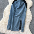 Sophisticated chic: handcrafted, diamond-accented lace patchwork polo collar denim mini dress - a unique summer staple