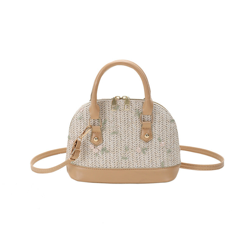 Straw shell bag women's retro high-end handbag 2025 new fashion lace embroidered shoulder messenger bag