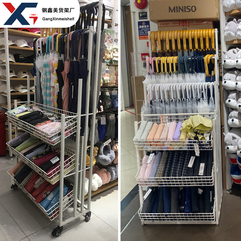 Shelf Mingchuang Umbrella Display Rack Folding Sun Umbrella General merchandise Mobile Wrought Iron Storage Display Rack