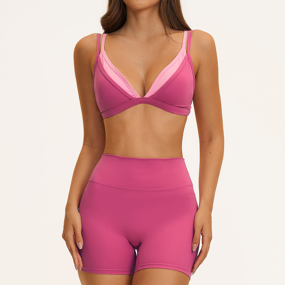 nude triangle cup intimates autumn thin style no steel ring sports suit beautiful back thin shoulder strap fitness suit 6116