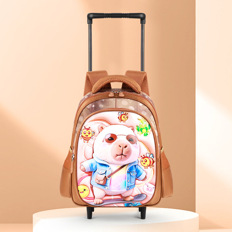 2026 new 3d dinosaur kindergarten trolley backpack - large capacity, lightweight, and easy-push cart backpack