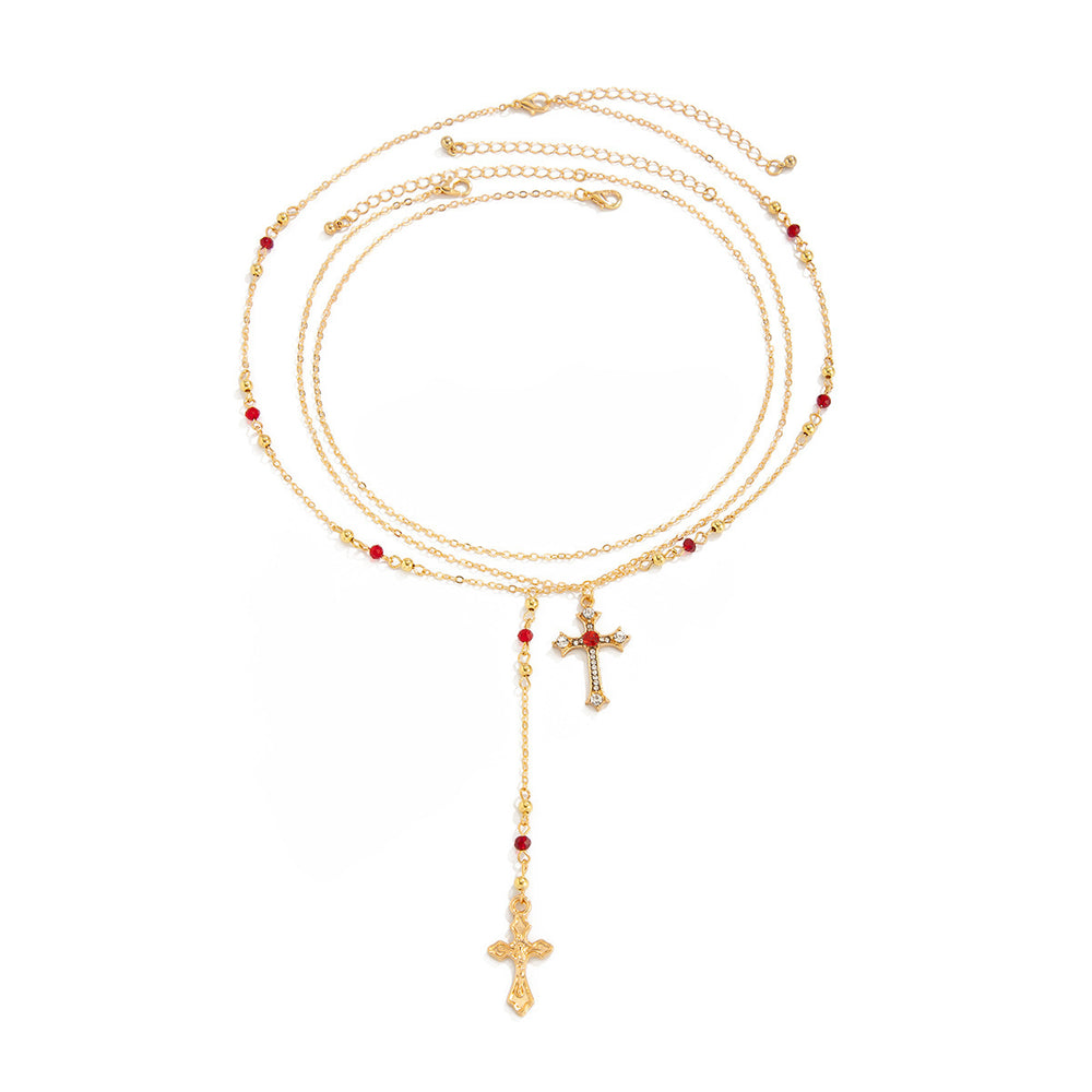Customized cross pendant necklace - european & american style, cross-border jewelry, niche & high-end, women's diamond-encrusted tassel clavicle chain