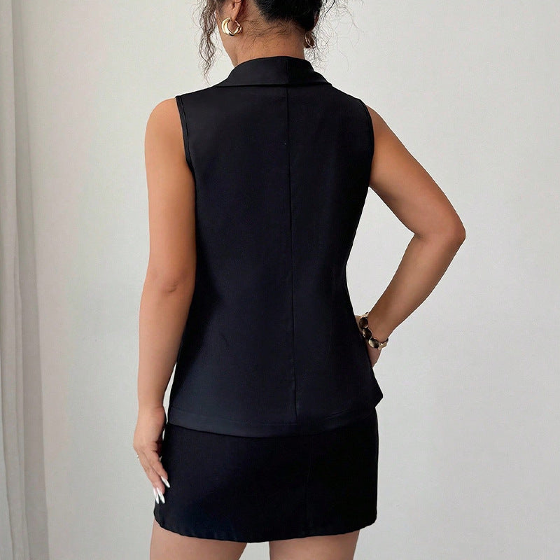 Ruimu 2025 independent station wish   European and American temperament printed vest sleeveless lapel top women's clothing