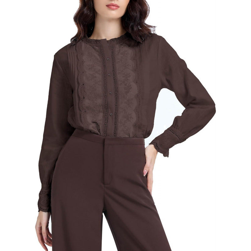 fashioncasuallacelong sleeves formal shirt for women springnew arrivalcut out button tops